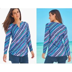 Swim365 Swimsuits For All‎ Striped Long Sleeve Swim Tunic Builtin Bra 18 UPF